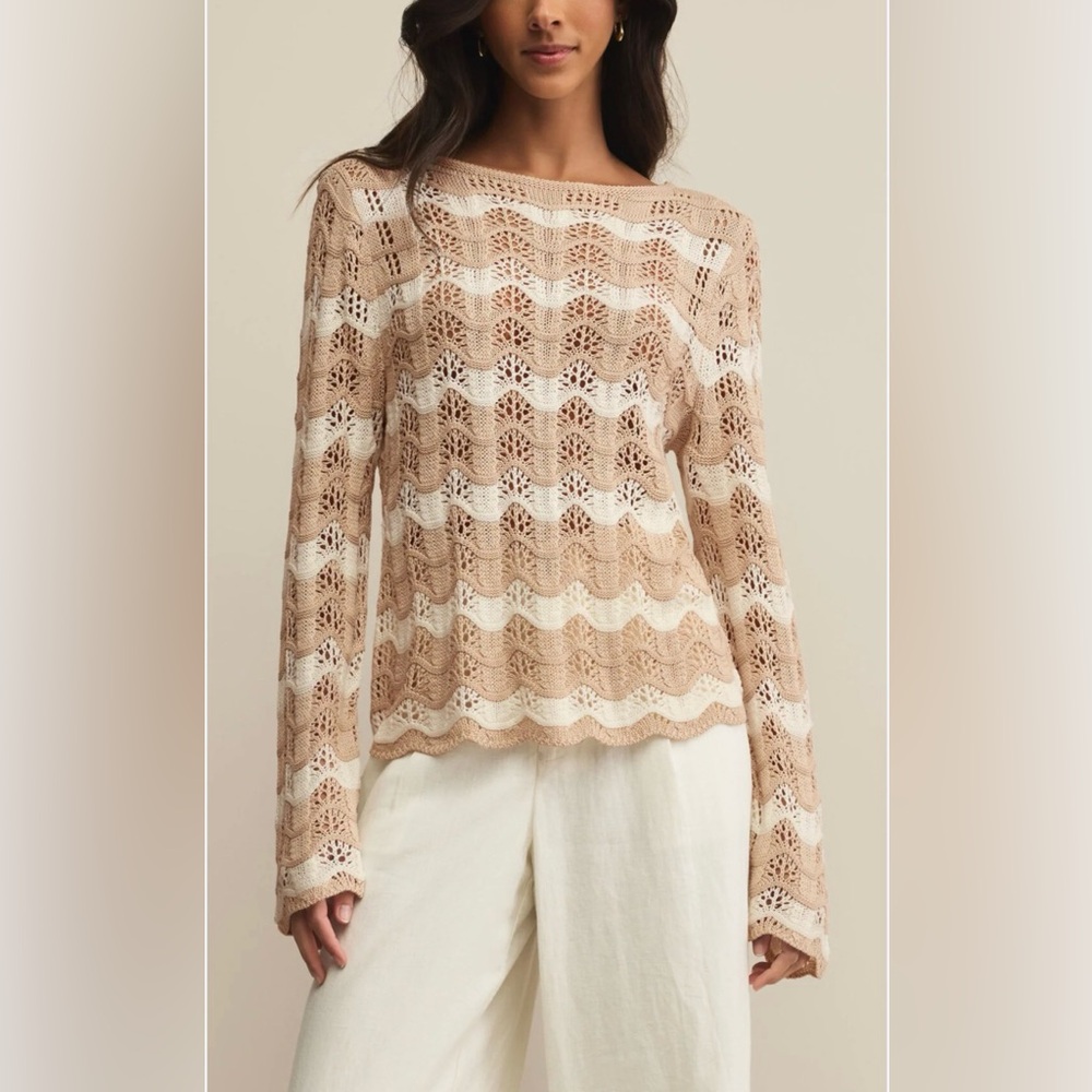 Z Supply Azure Stripe Crochet Sweater Large